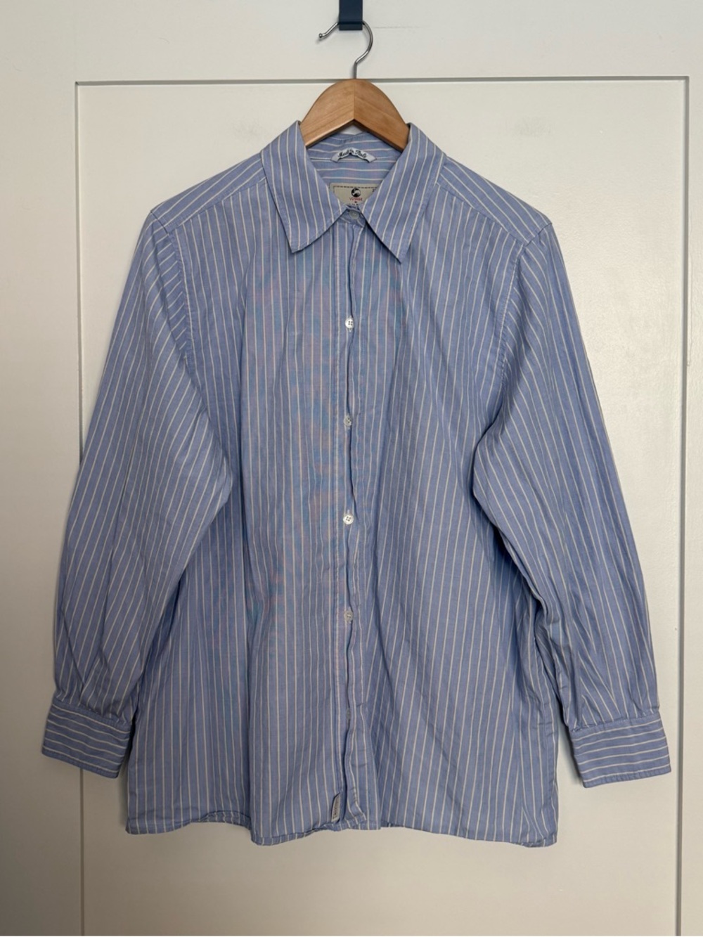 Voyage by Marina Rinaldi Shirt Womens Sz L M 23 Blue Striped Long Sleeve Italy